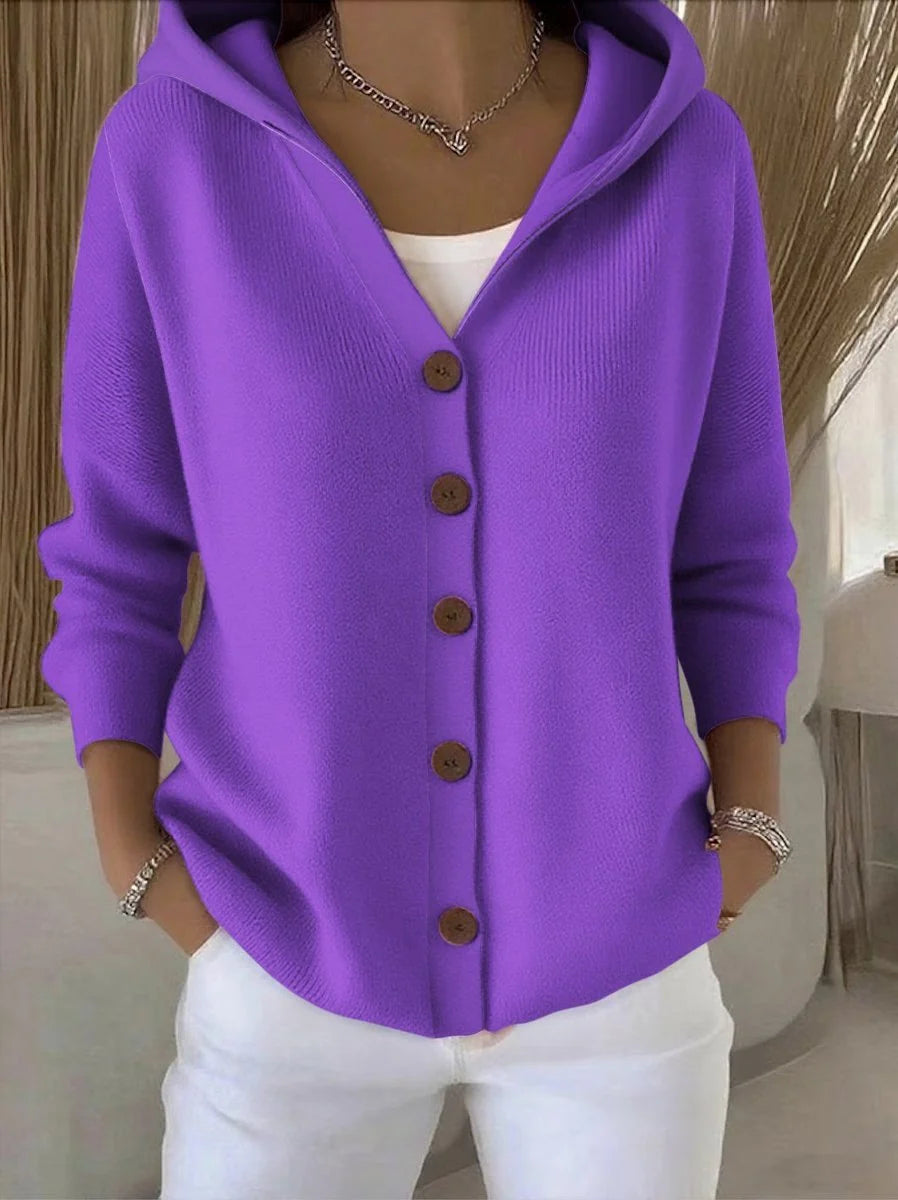 Nuana | Damen Kapuzen-Cardigan mit Knopfleiste Relaxed Fit Langarm