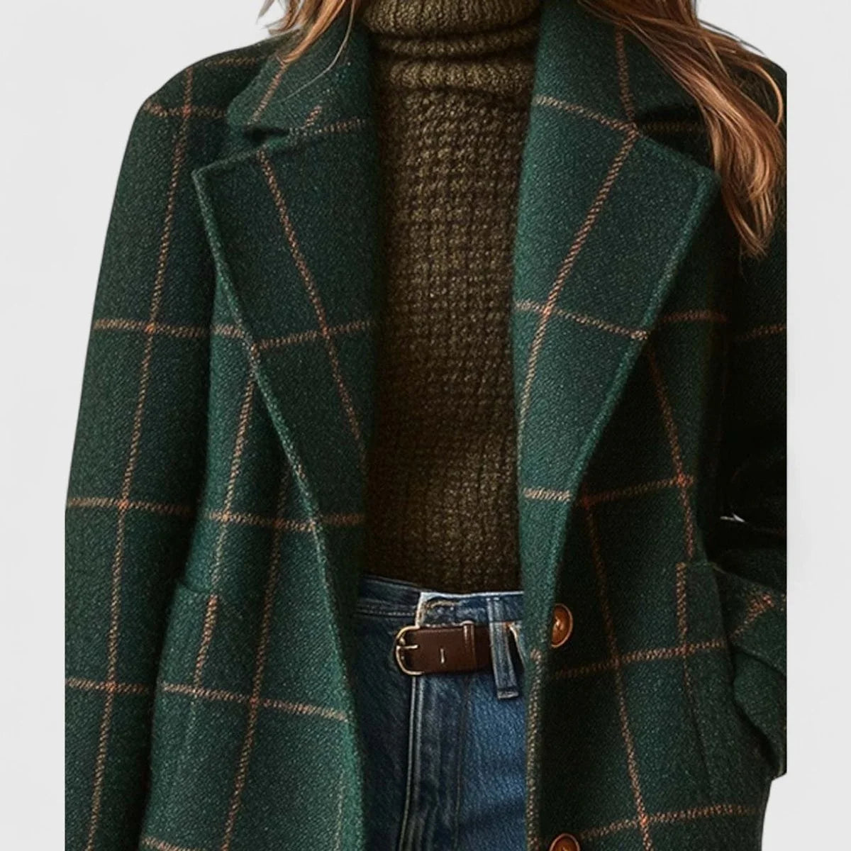Nuana | Damen Karierter Eleganter Coat Klassischer Wollmantel