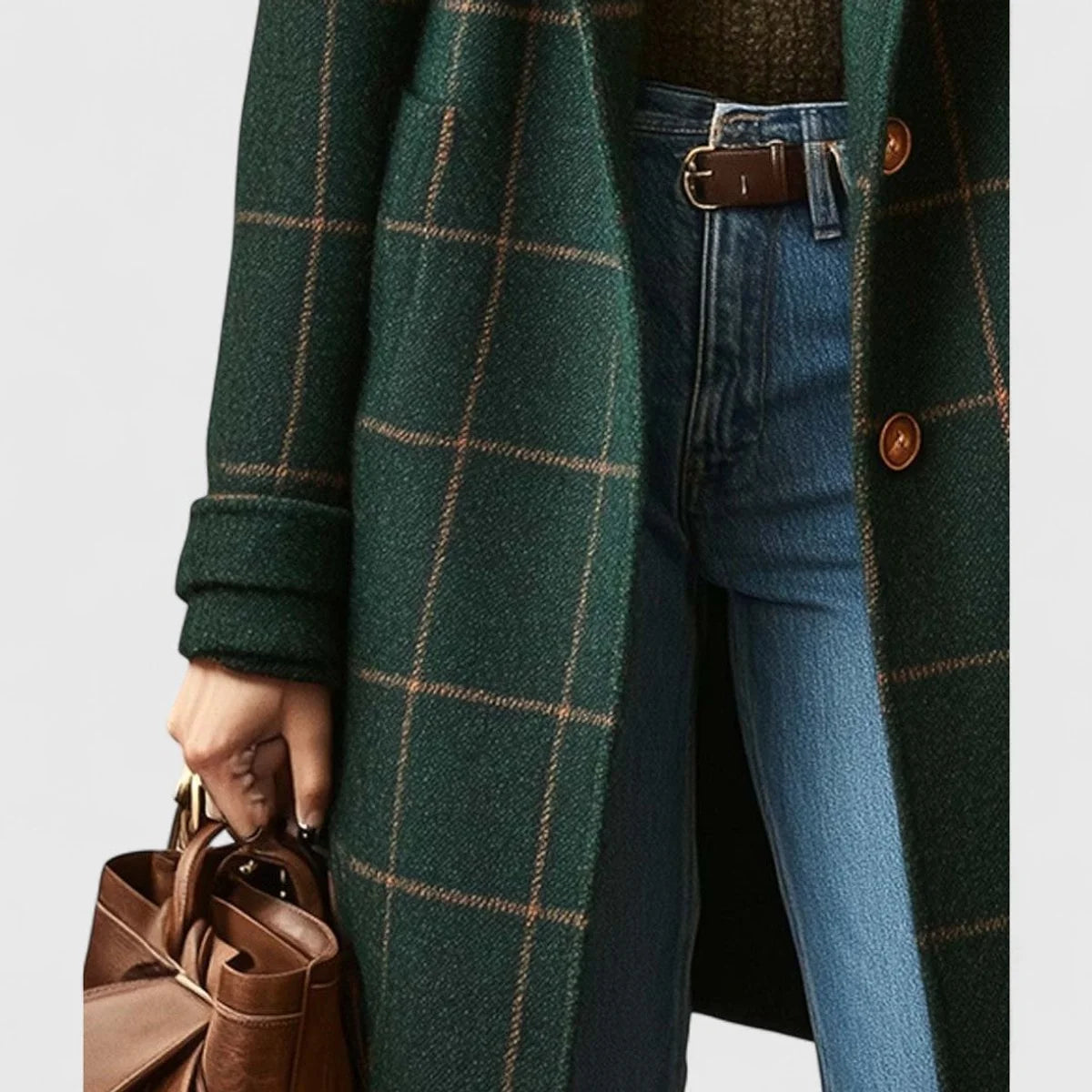 Nuana | Damen Karierter Eleganter Coat Klassischer Wollmantel