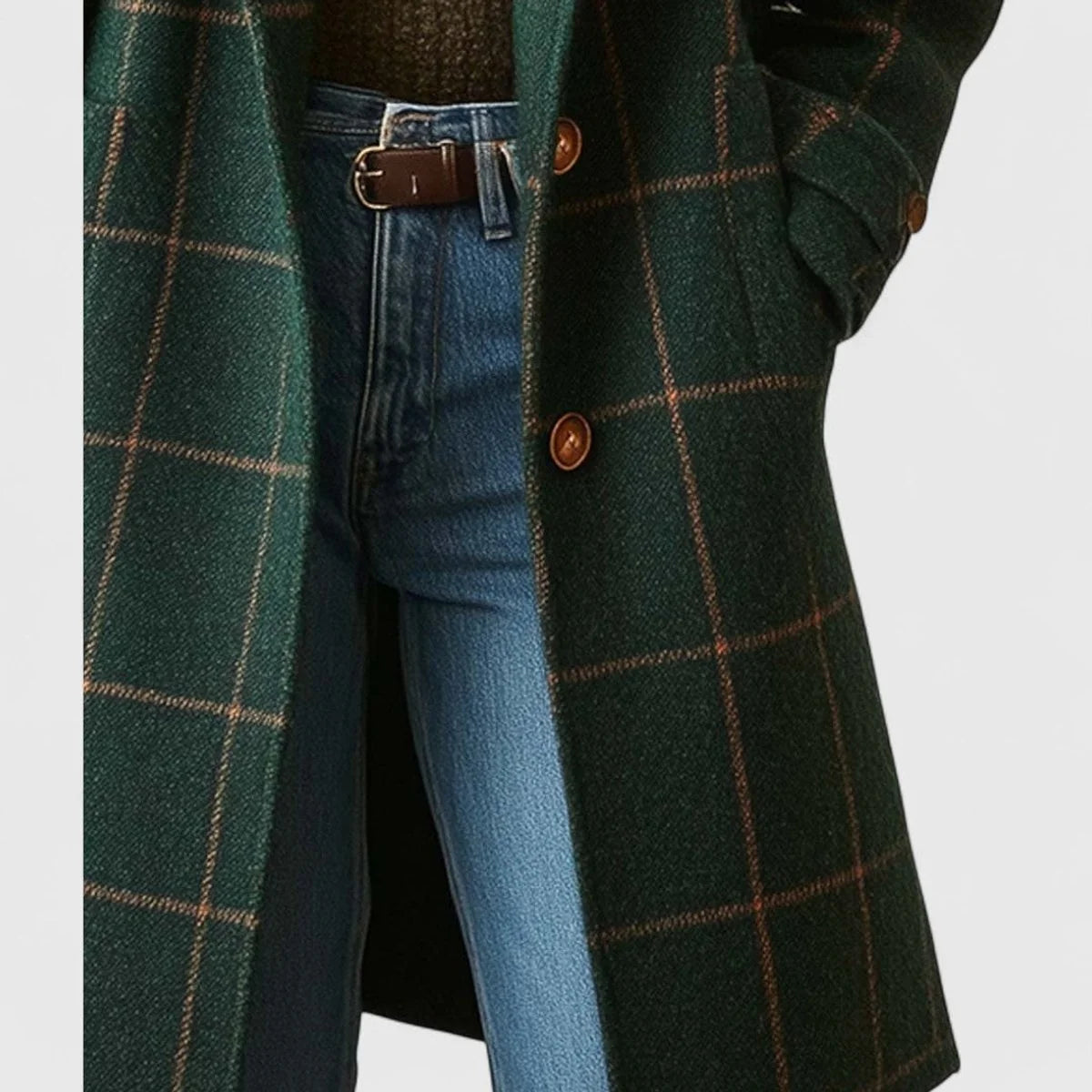 Nuana | Damen Karierter Eleganter Coat Klassischer Wollmantel