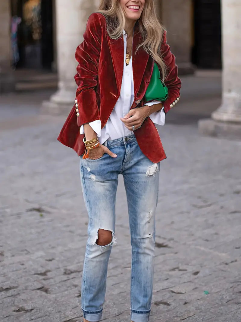 Nuana | Damen Klassischer Blazer mit Ein-Knopf-Verschluss