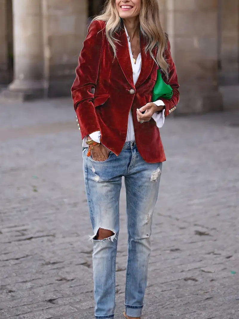 Nuana | Damen Klassischer Blazer mit Ein-Knopf-Verschluss