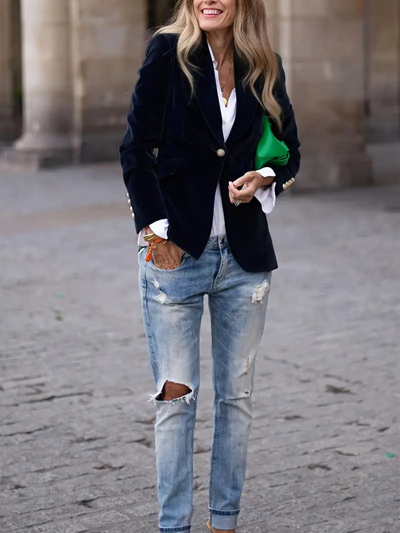 Nuana | Damen Klassischer Blazer mit Ein-Knopf-Verschluss