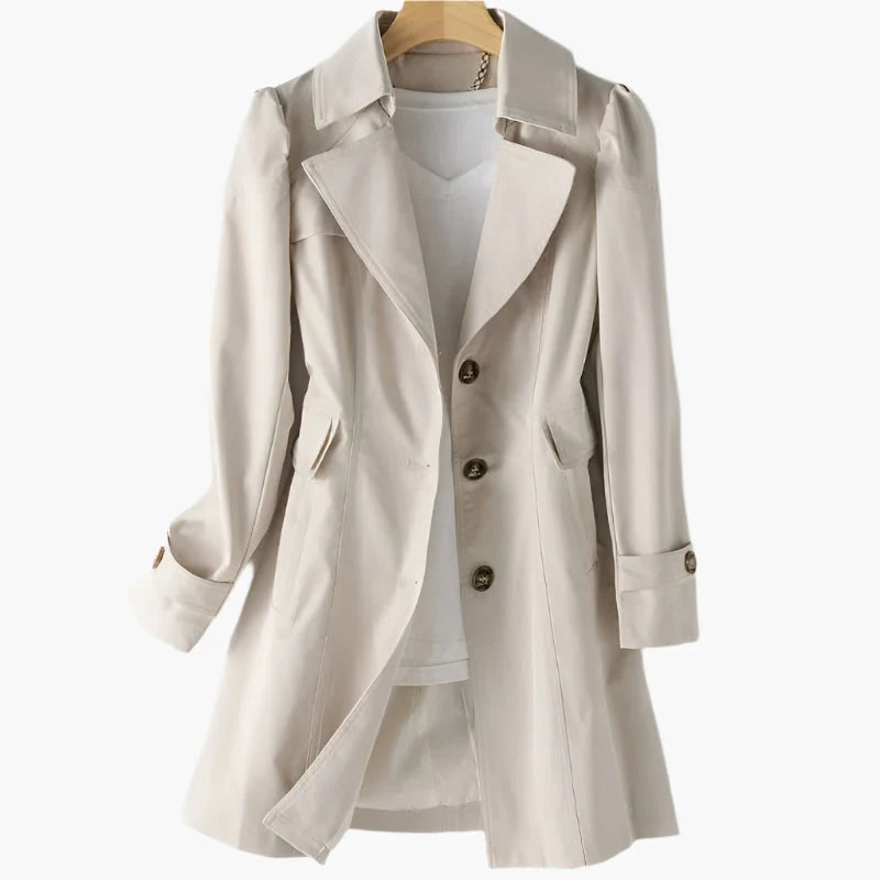 Nuana | Damen Klassischer Langer Trenchcoat mit Knöpfen Vorne