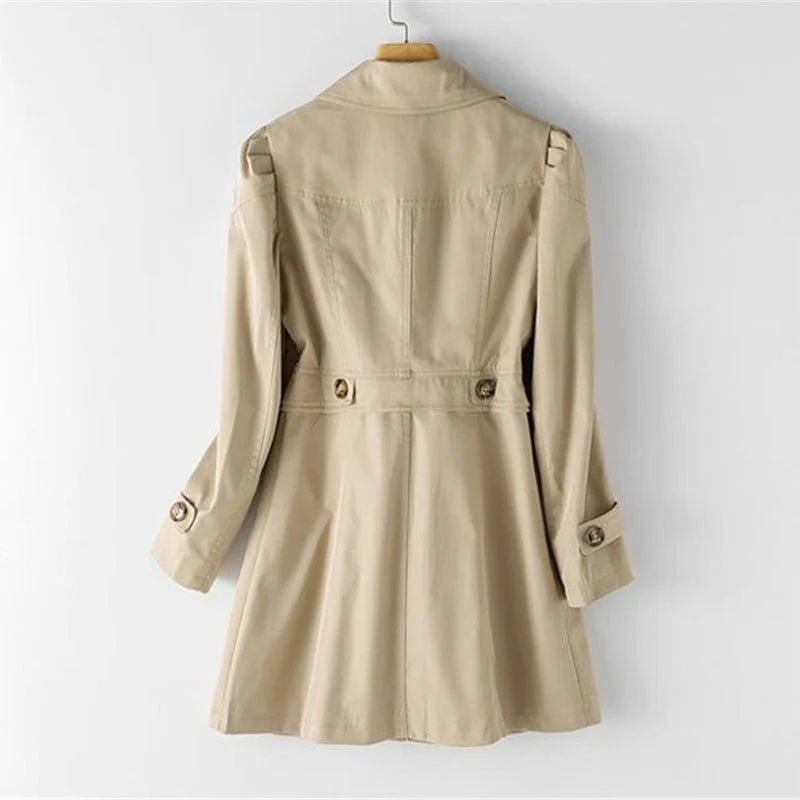 Nuana | Damen Klassischer Langer Trenchcoat mit Knöpfen Vorne
