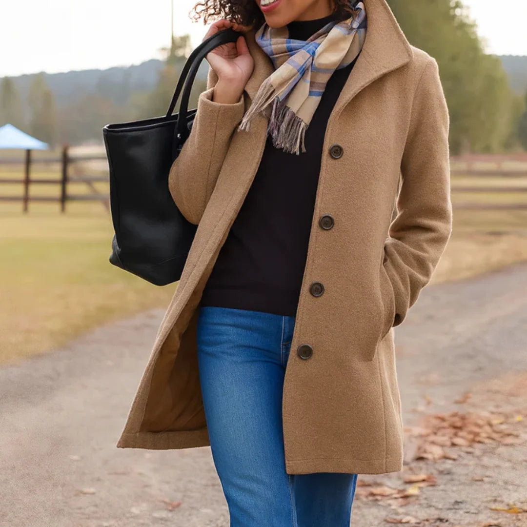 Nuana | Damen Klassischer Wintermantel mit Knopfleiste vorne