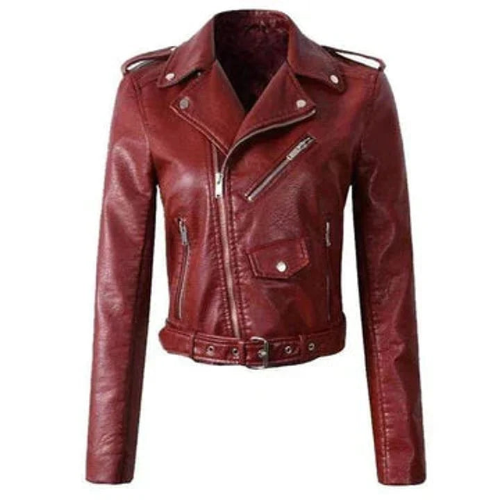 Nuana | Damen Kunstleder Bikerjacke Kurzjacke mit Reißverschluss