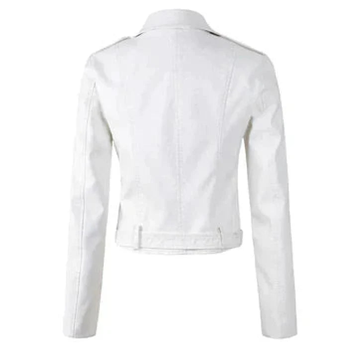 Nuana | Damen Kunstleder Bikerjacke Kurzjacke mit Reißverschluss