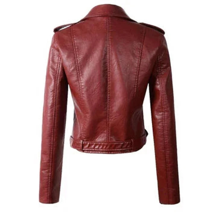 Nuana | Damen Kunstleder Bikerjacke Kurzjacke mit Reißverschluss