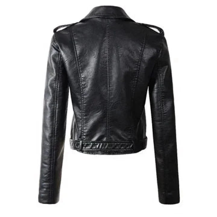 Nuana | Damen Kunstleder Bikerjacke Kurzjacke mit Reißverschluss