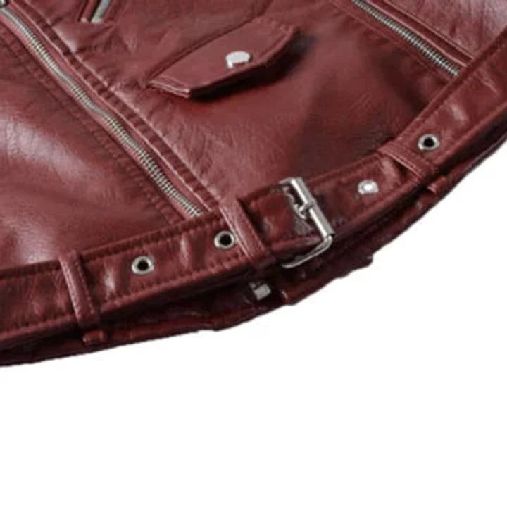 Nuana | Damen Kunstleder Bikerjacke Kurzjacke mit Reißverschluss