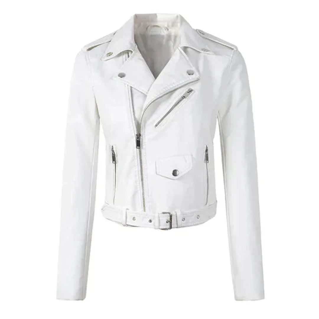 Nuana | Damen Kunstleder Bikerjacke Kurzjacke mit Reißverschluss