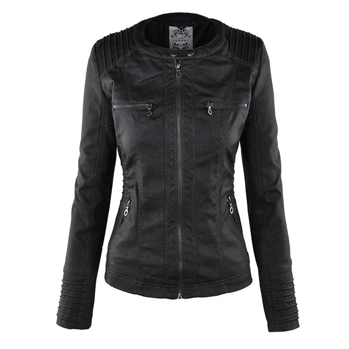 Nuana | Damen Kunstleder Kapuzenjacke mit Reißverschluss Taillierter Women Coat