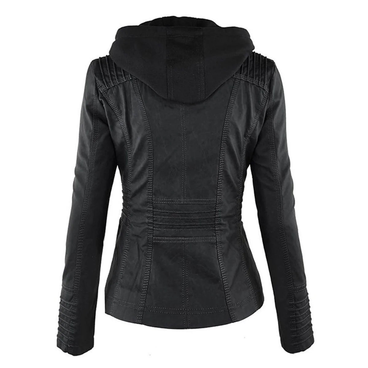 Nuana | Damen Kunstleder Kapuzenjacke mit Reißverschluss Taillierter Women Coat