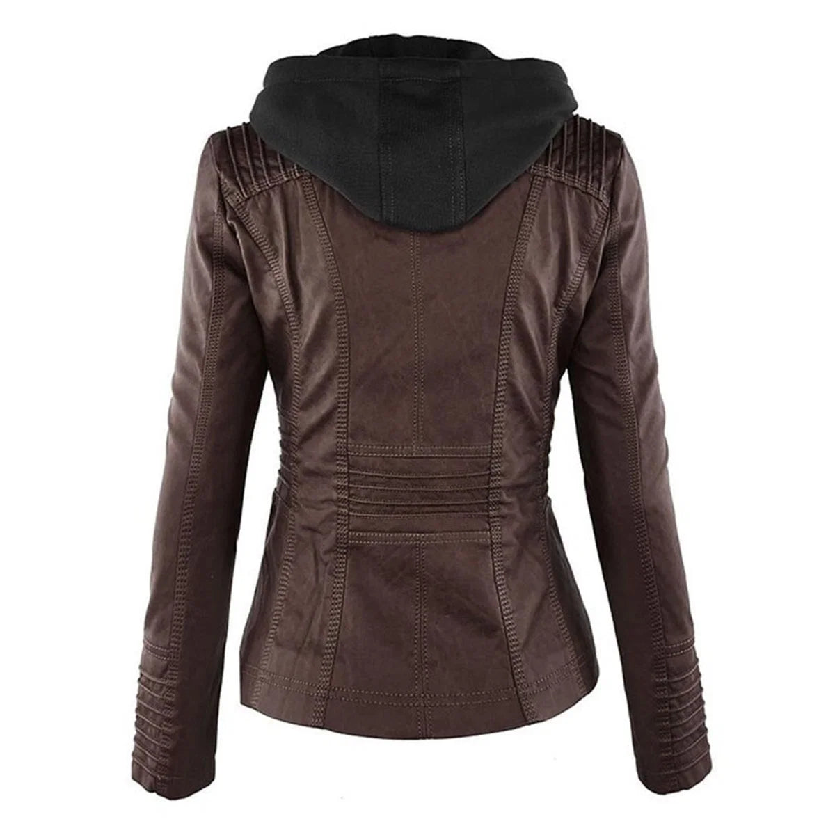 Nuana | Damen Kunstleder Kapuzenjacke mit Reißverschluss Taillierter Women Coat