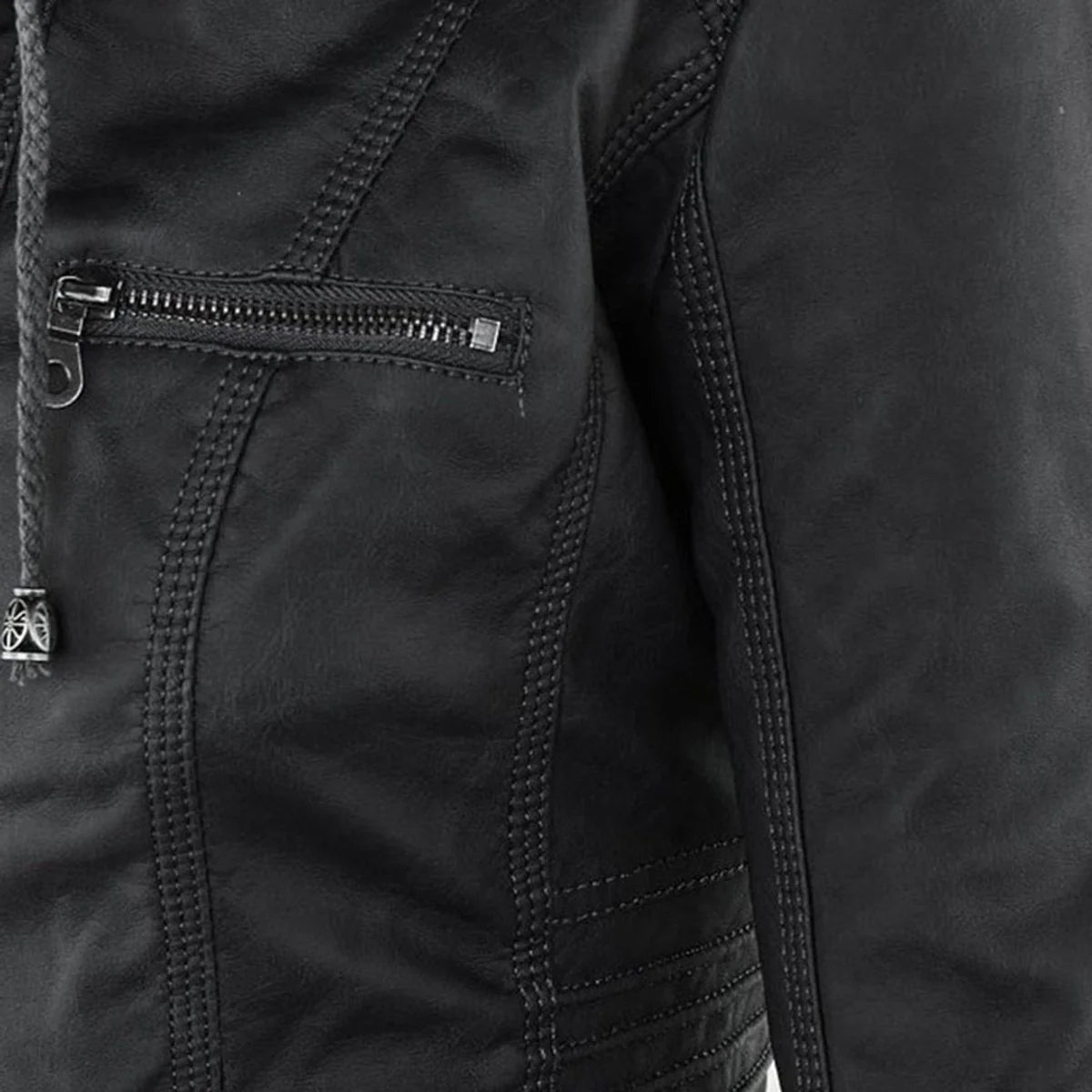 Nuana | Damen Kunstleder Kapuzenjacke mit Reißverschluss Taillierter Women Coat