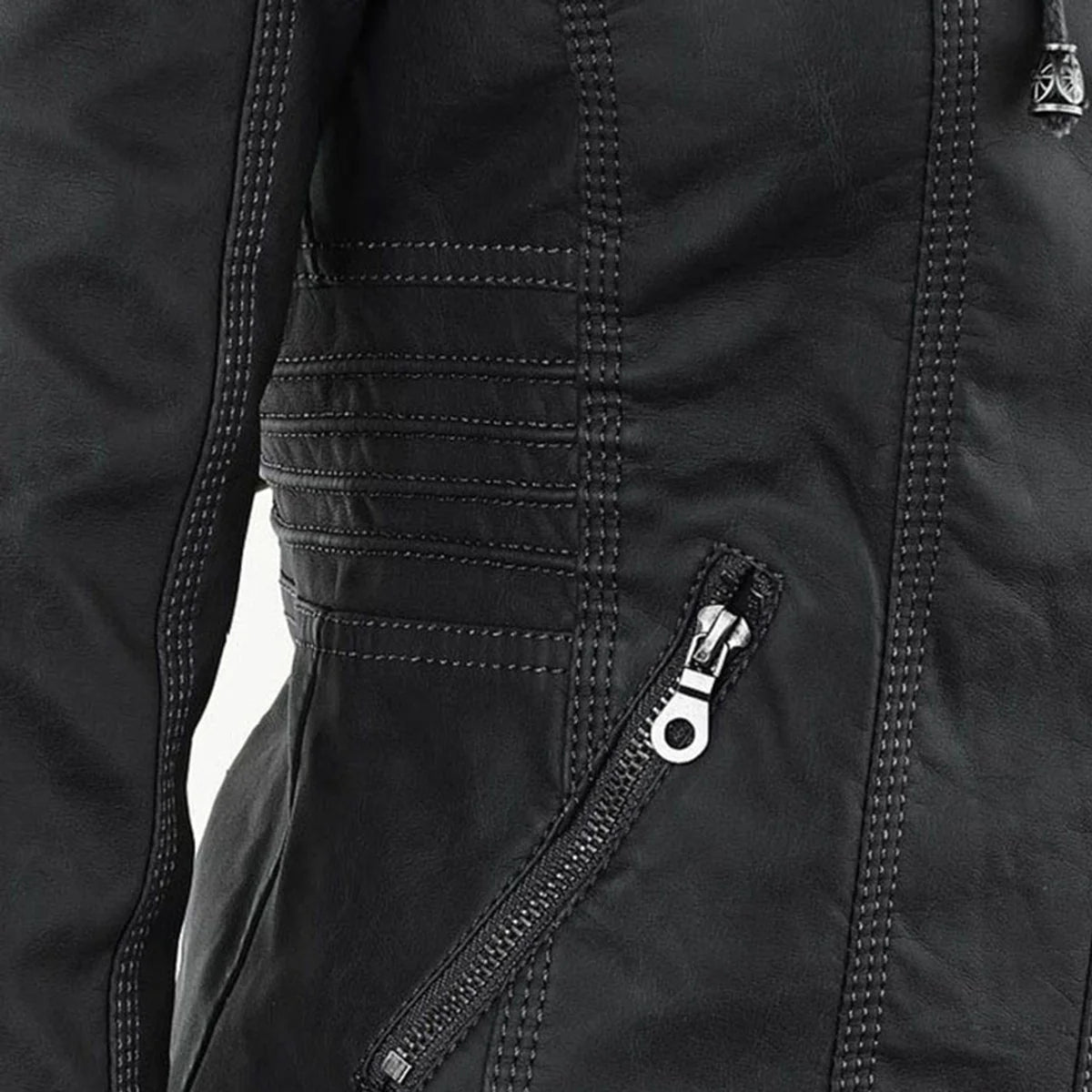 Nuana | Damen Kunstleder Kapuzenjacke mit Reißverschluss Taillierter Women Coat