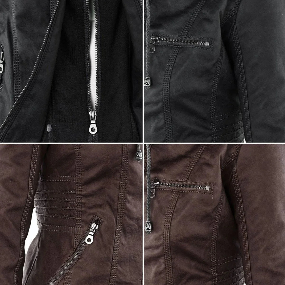 Nuana | Damen Kunstleder Kapuzenjacke mit Reißverschluss Taillierter Women Coat
