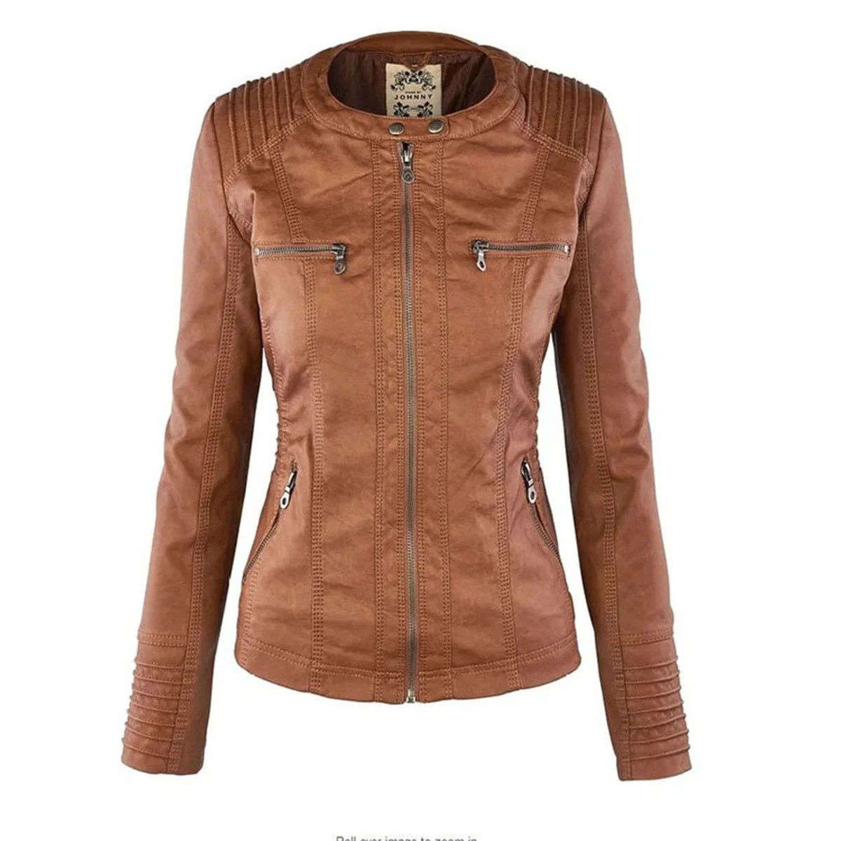 Nuana | Damen Kunstleder Kapuzenjacke mit Reißverschluss Taillierter Women Coat