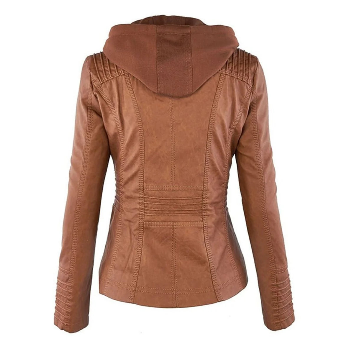 Nuana | Damen Kunstleder Kapuzenjacke mit Reißverschluss Taillierter Women Coat