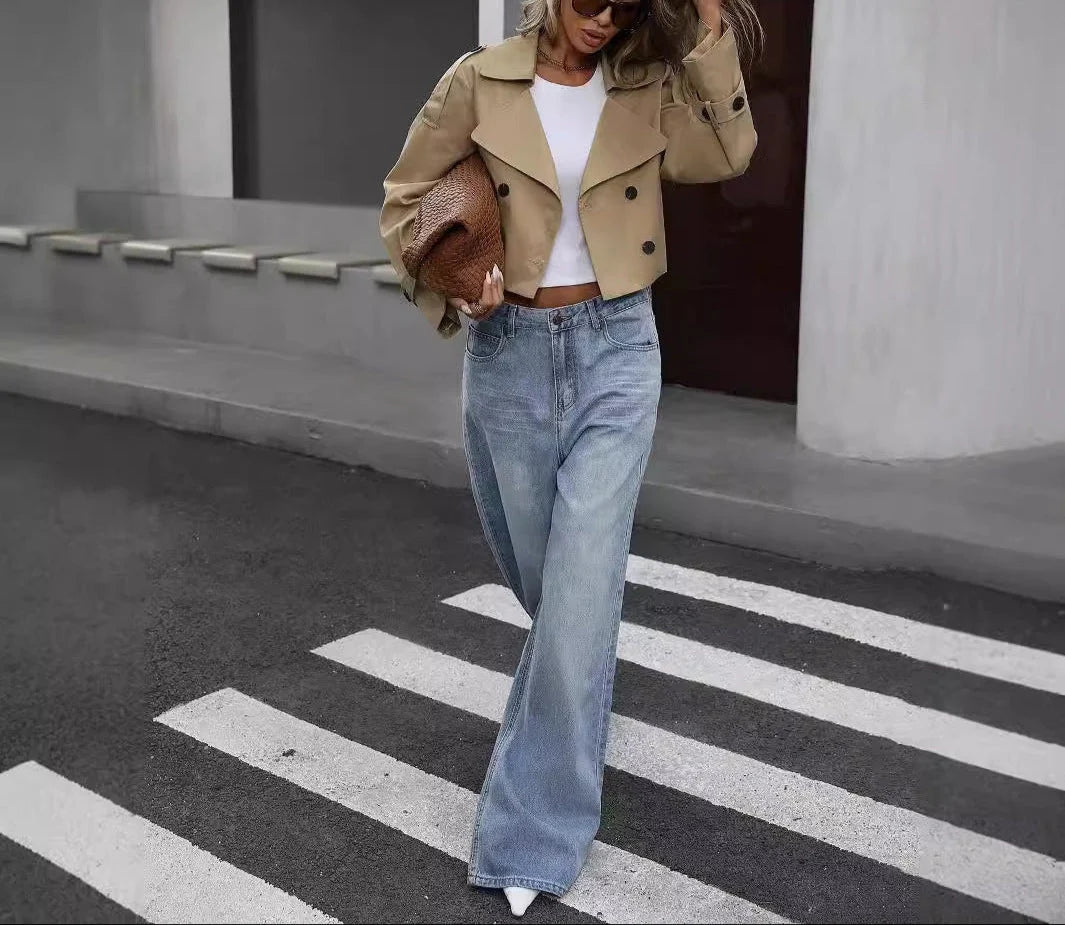 Nuana | Damen Kurzer zweireihiger Trenchcoat