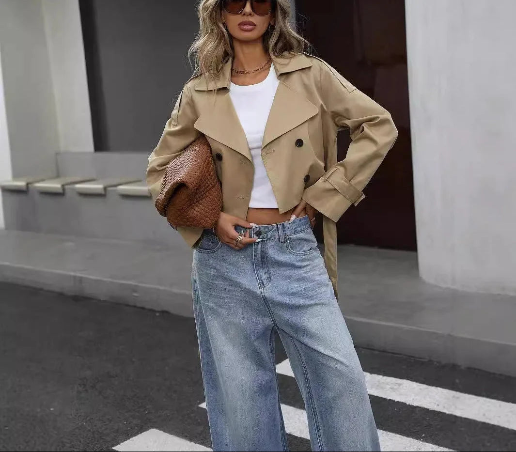 Nuana | Damen Kurzer zweireihiger Trenchcoat