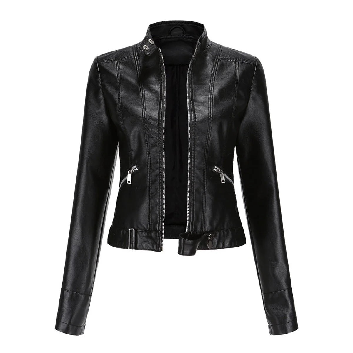 Nuana | Damen Kurzgeschnittene Biker Kunstleder Jacke mit Reißverschluss