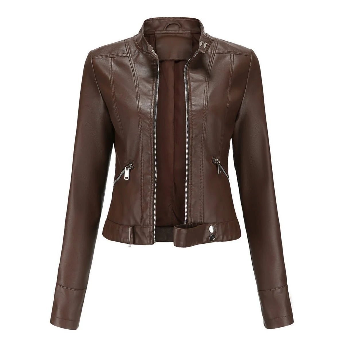 Nuana | Damen Kurzgeschnittene Biker Kunstleder Jacke mit Reißverschluss