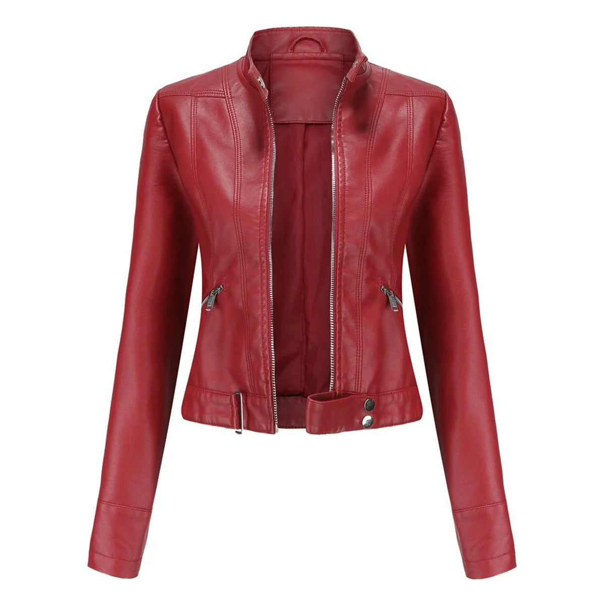 Nuana | Damen Kurzgeschnittene Biker Kunstleder Jacke mit Reißverschluss
