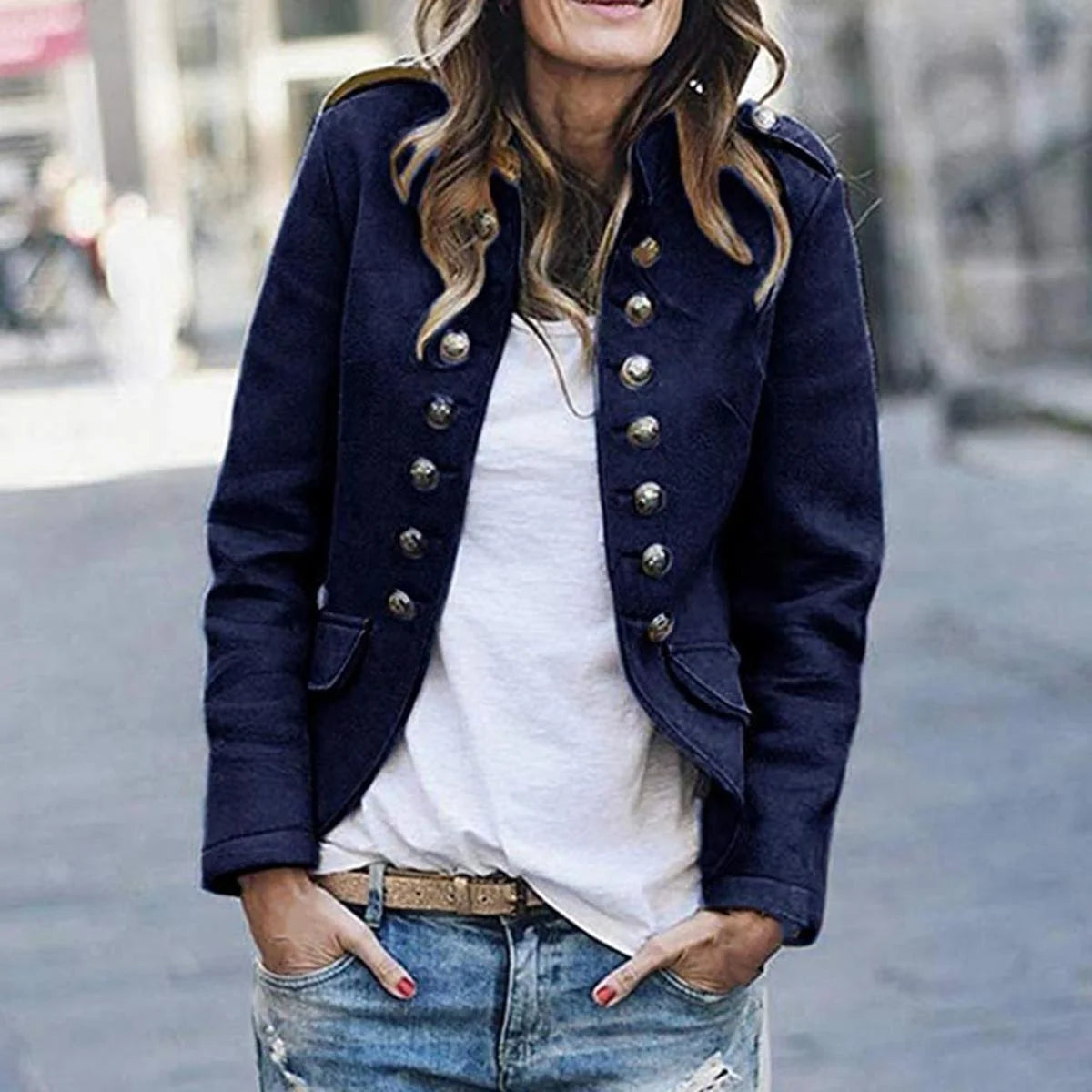 Nuana | Damen Lässige Kurze Jacke mit Knopfleiste vorne