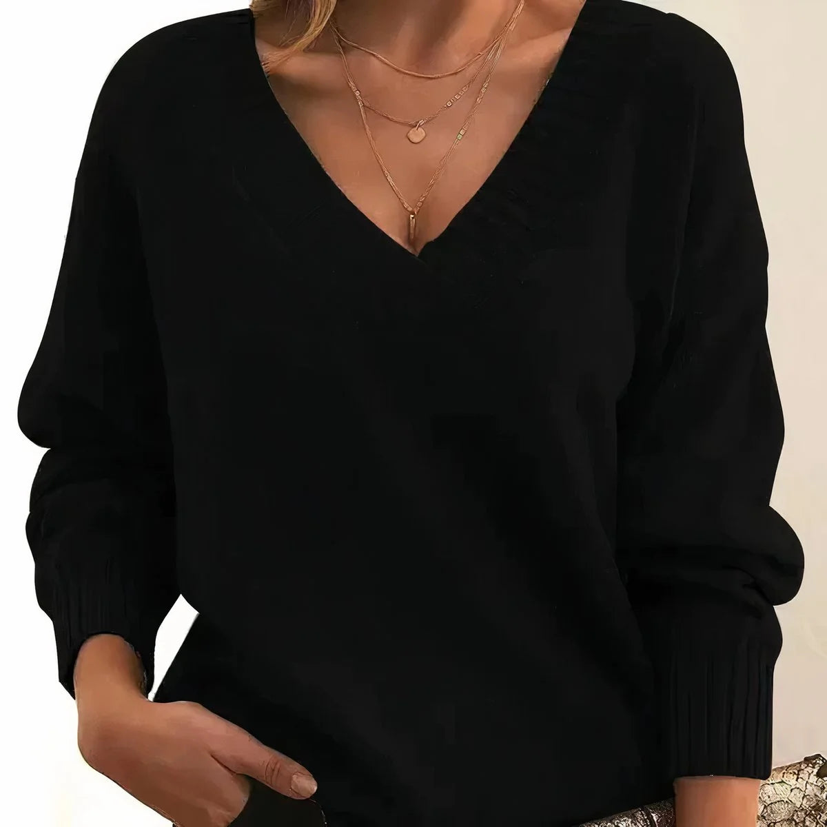 Nuana Damen Langarm V-Ausschnitt Strickpullover