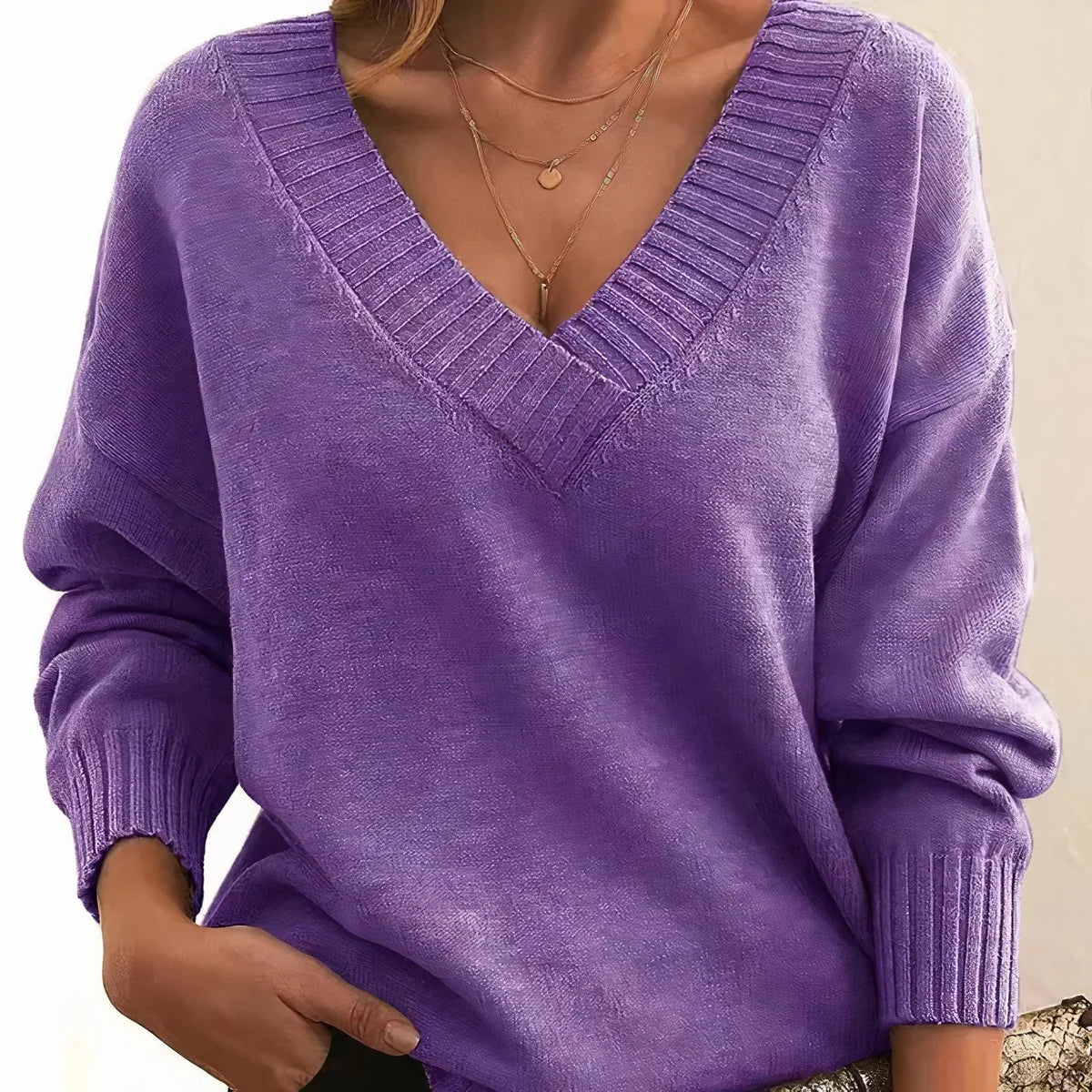 Nuana Damen Langarm V-Ausschnitt Strickpullover