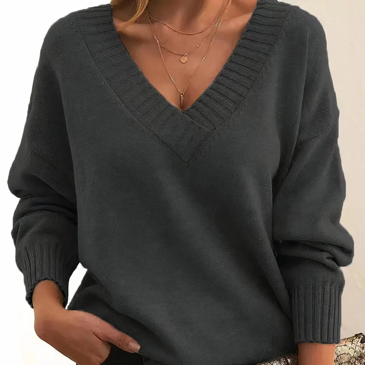 Nuana Damen Langarm V-Ausschnitt Strickpullover