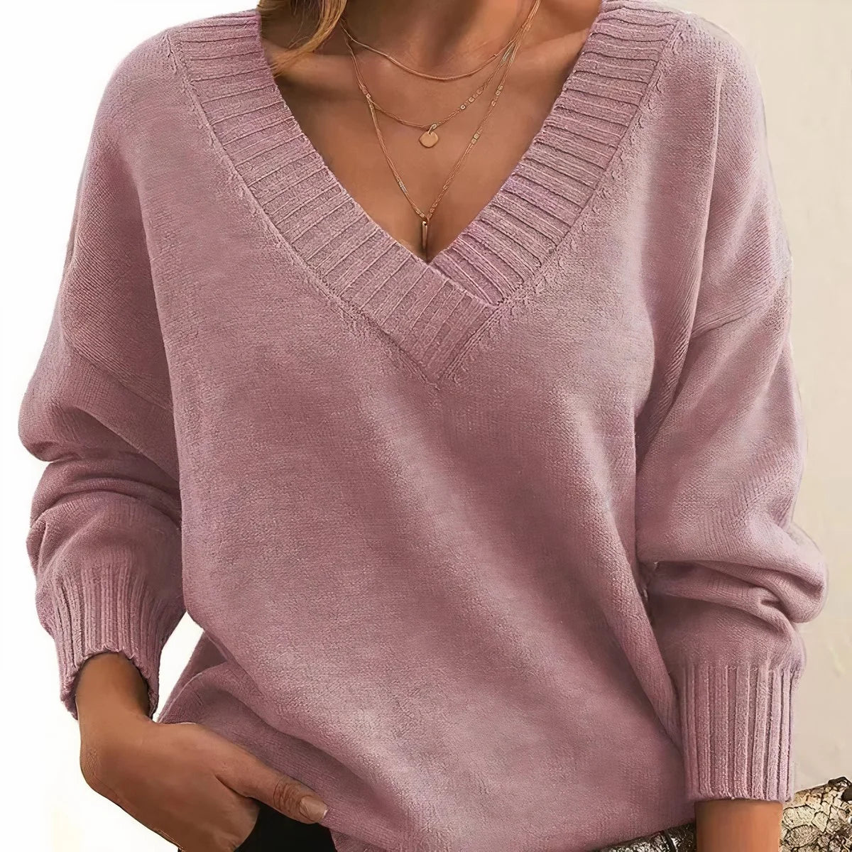 Nuana Damen Langarm V-Ausschnitt Strickpullover