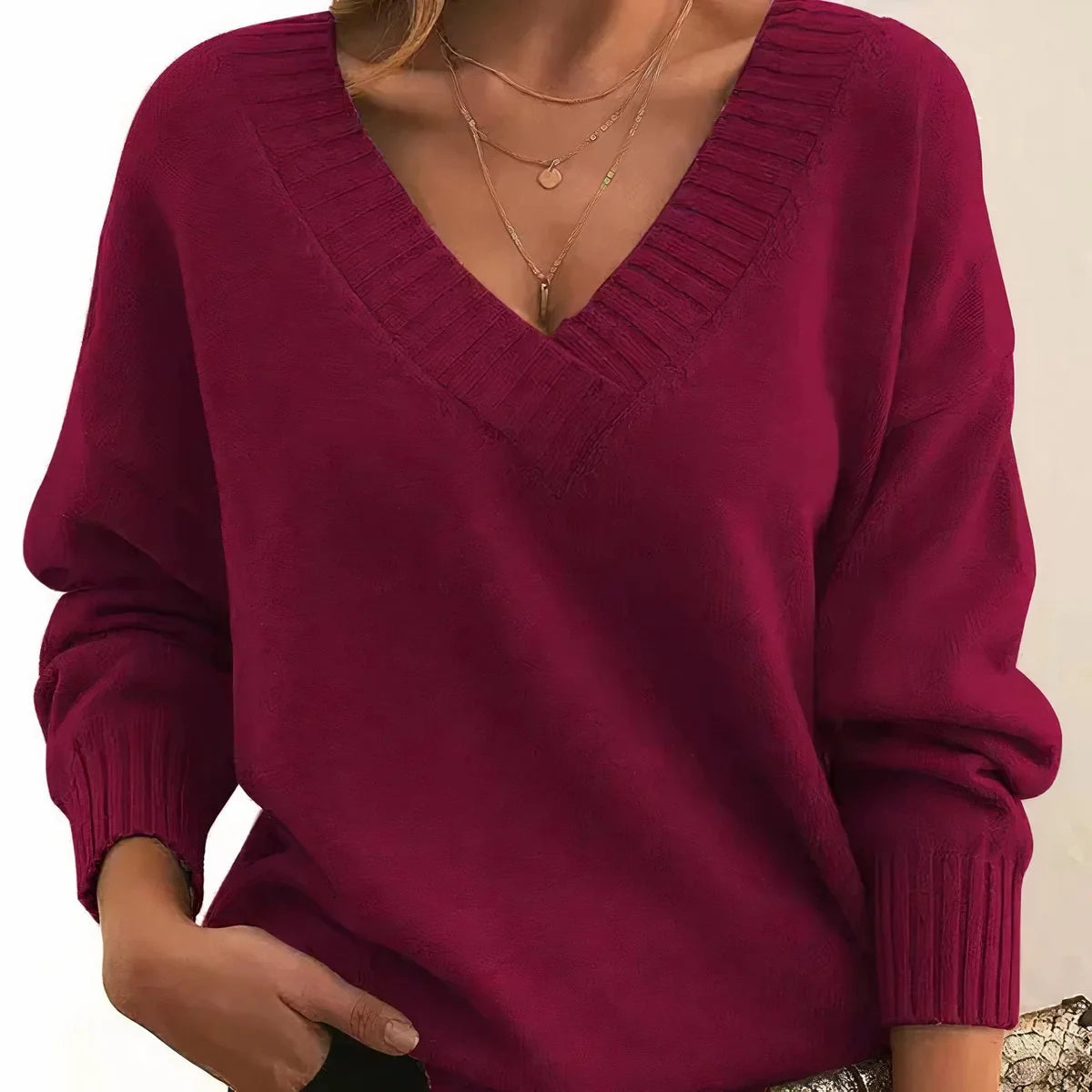 Nuana Damen Langarm V-Ausschnitt Strickpullover