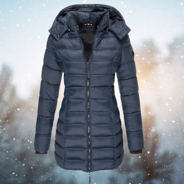 Nuana | Damen Lange Steppjacke mit Kapuze für den Winter