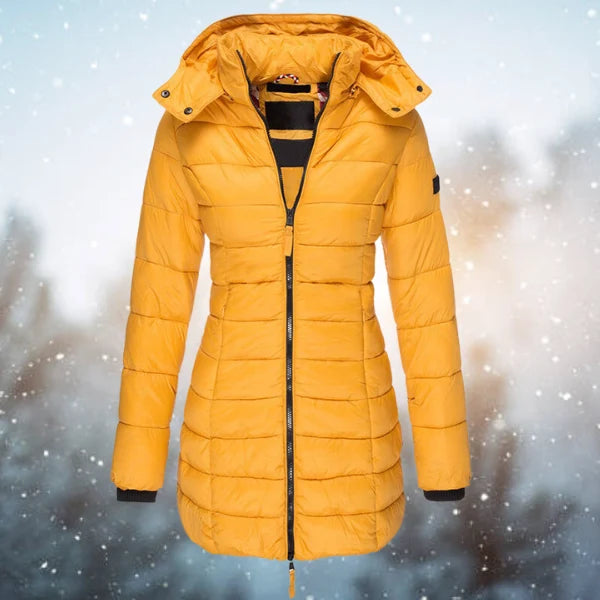 Nuana | Damen Lange Steppjacke mit Kapuze für den Winter