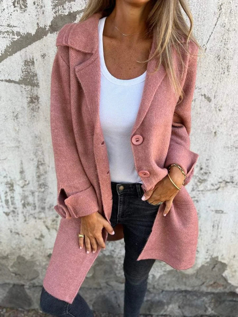 Nuana | Damen Langer Mantel mit Revers und Knöpfen