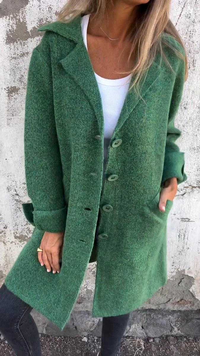 Nuana | Damen Langer Mantel mit Revers und Knöpfen