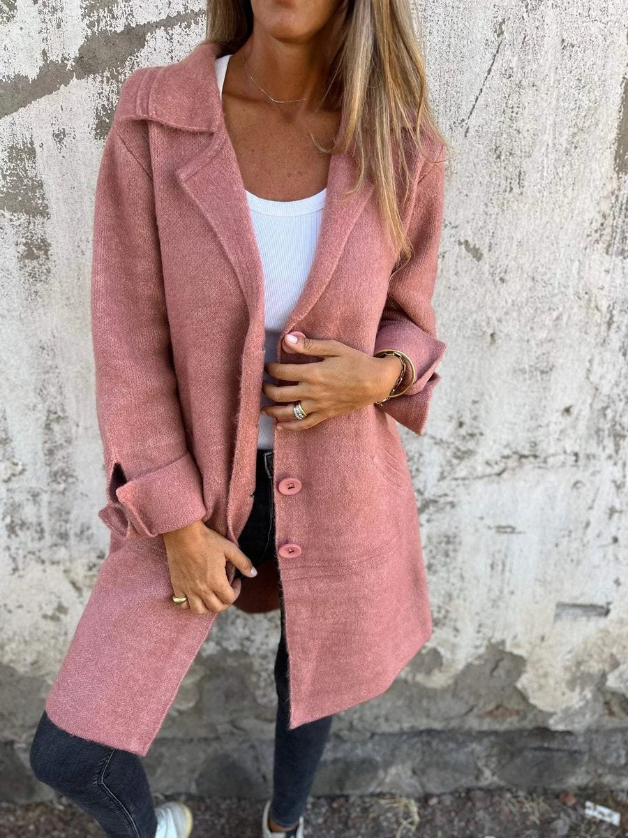 Nuana | Damen Langer Mantel mit Revers und Knöpfen
