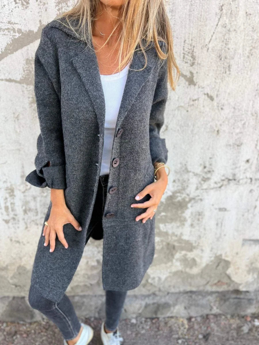 Nuana | Damen Langer Mantel mit Revers und Knöpfen