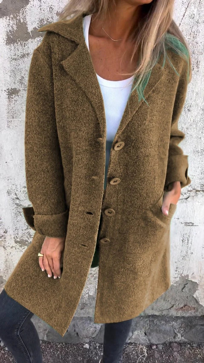 Nuana | Damen Langer Mantel mit Revers und Knöpfen
