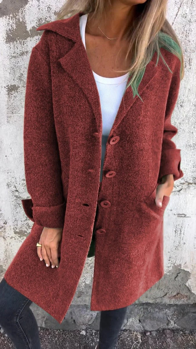 Nuana | Damen Langer Mantel mit Revers und Knöpfen