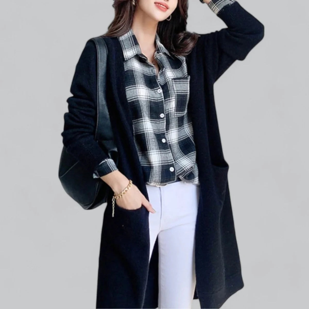 Nuana | Damen Langer Oversized Kaschmir Strick Cardigan