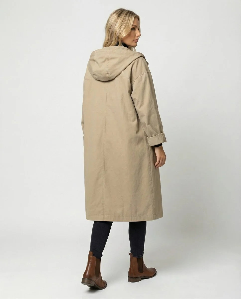 Nuana | Damen Langer Wasserabweisender Windproof Trench Coat mit Kapuze