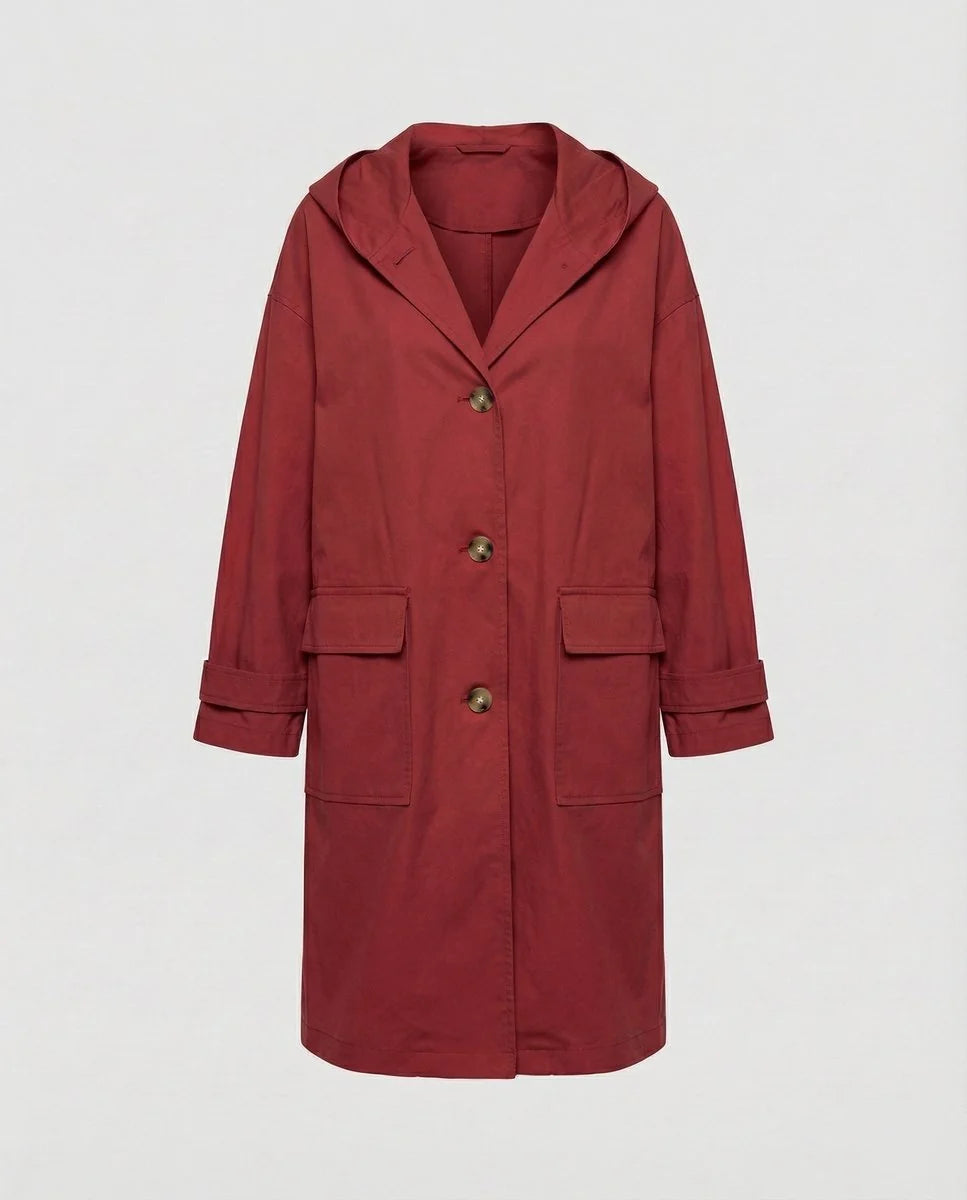 Nuana | Damen Langer Wasserabweisender Windproof Trench Coat mit Kapuze