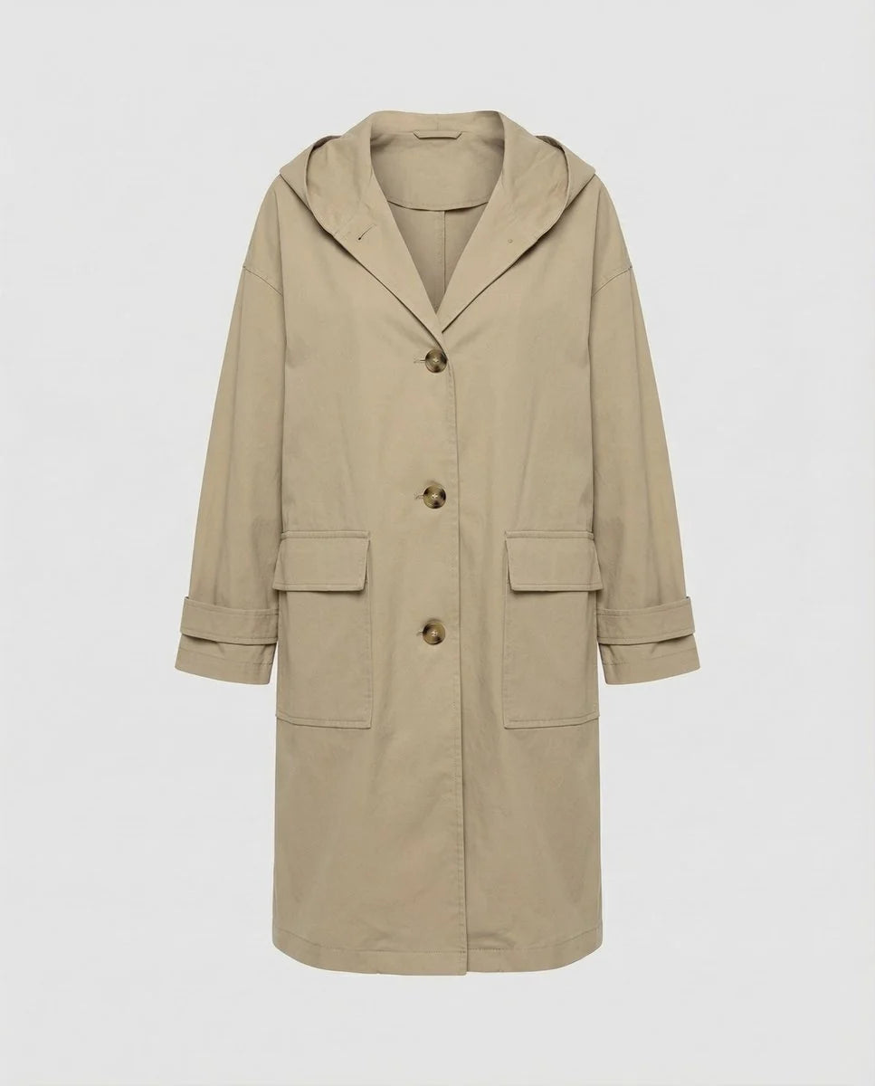 Nuana | Damen Langer Wasserabweisender Windproof Trench Coat mit Kapuze