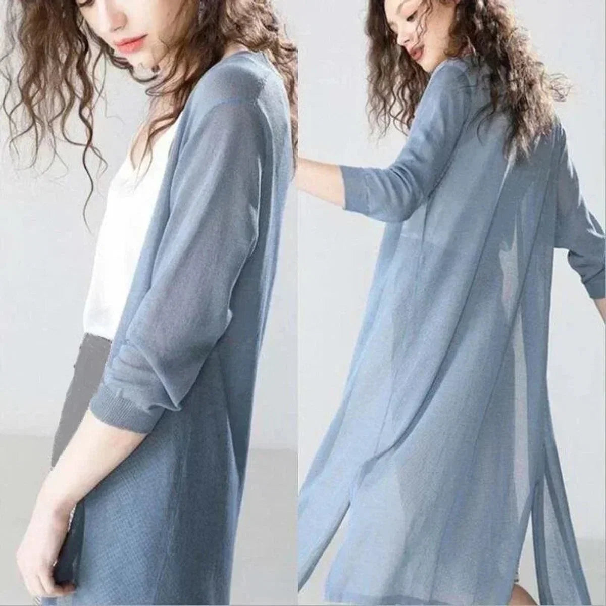 Nuana | Damen Leichter Langer V-Ausschnitt Strick Cardigan