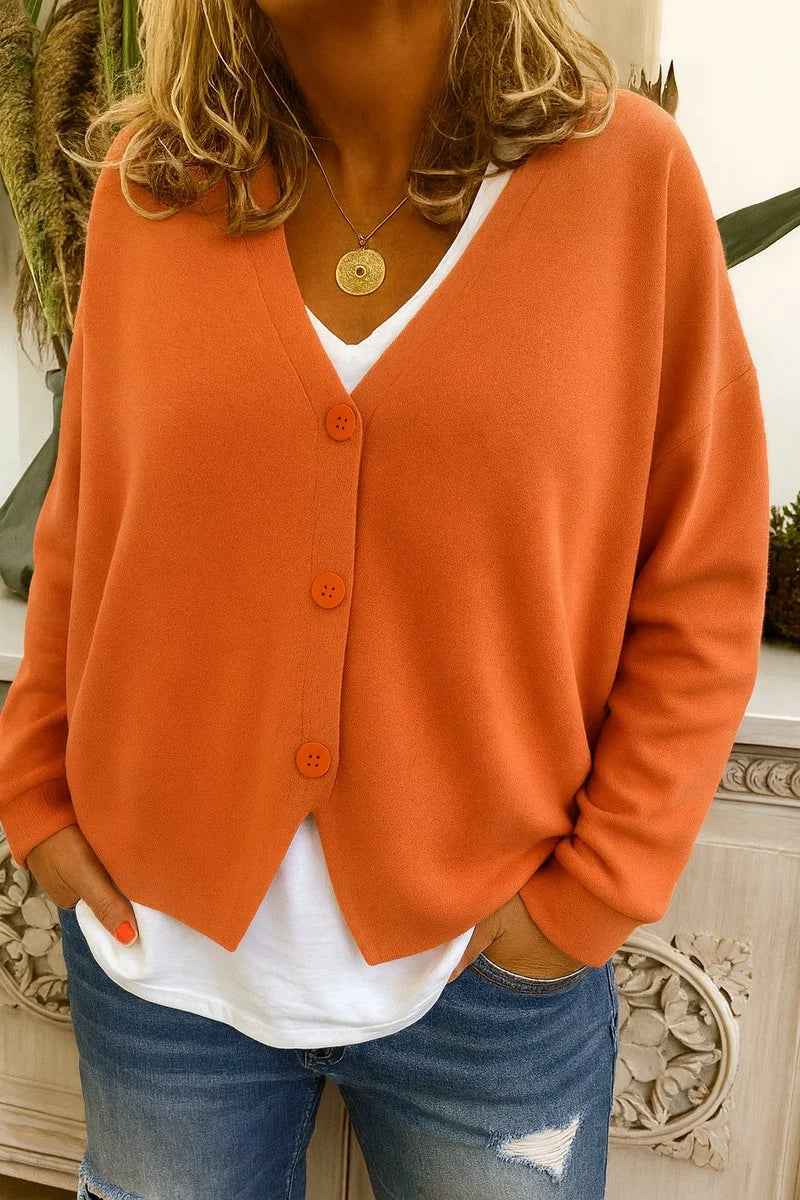 Nuana | Damen Leichter V-Ausschnitt Geknöpfter Oversized Cardigan