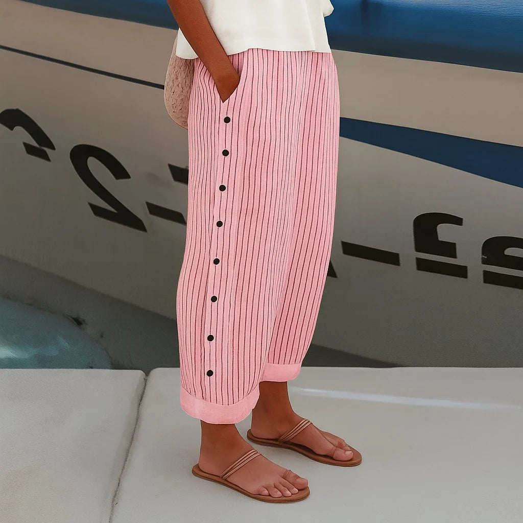 Nuana | Damen Linnen Gestreifte Relaxed-Fit Seitentaschen Hose